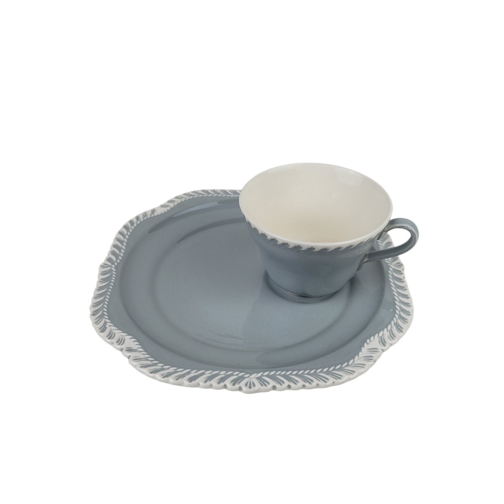 Vintage Harker Pottery Ware Gray Snack Set Cup and Plate